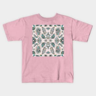 Colorful Boho Plants and Feathers / Peacock Green Kids T-Shirt